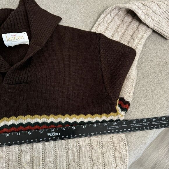 Vintage Sweater Women L Jantzen Neutral Cable Knit Collared USA Made Retro 70s - Picture 5 of 8
